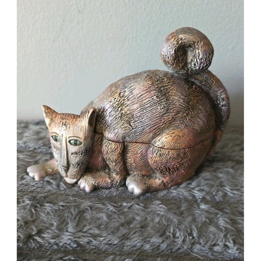 Marsha McCarty Sculptured Cat Resin Jewelry Trinket Box ETC Cast Art